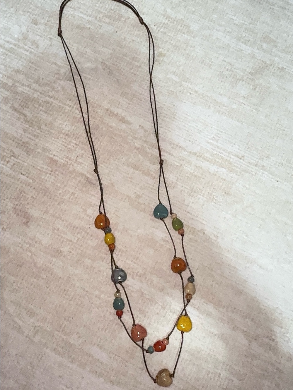 Boho Glazed Ceramic Heart Beaded Layered Necklace Adjustable Long